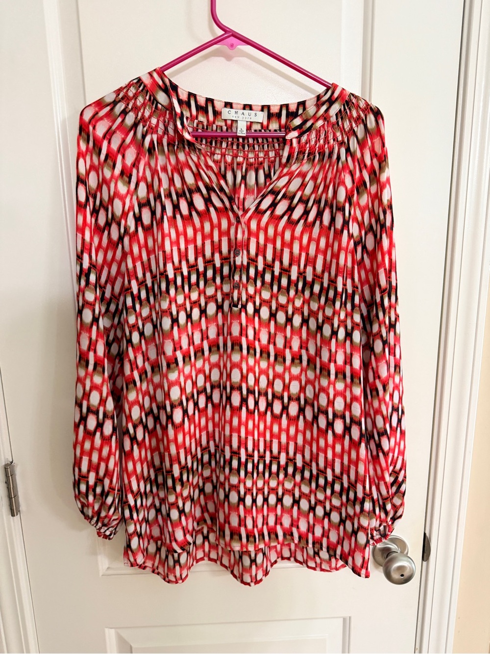Chaus Red Black White Patterned Long-Sleeve Tunic
